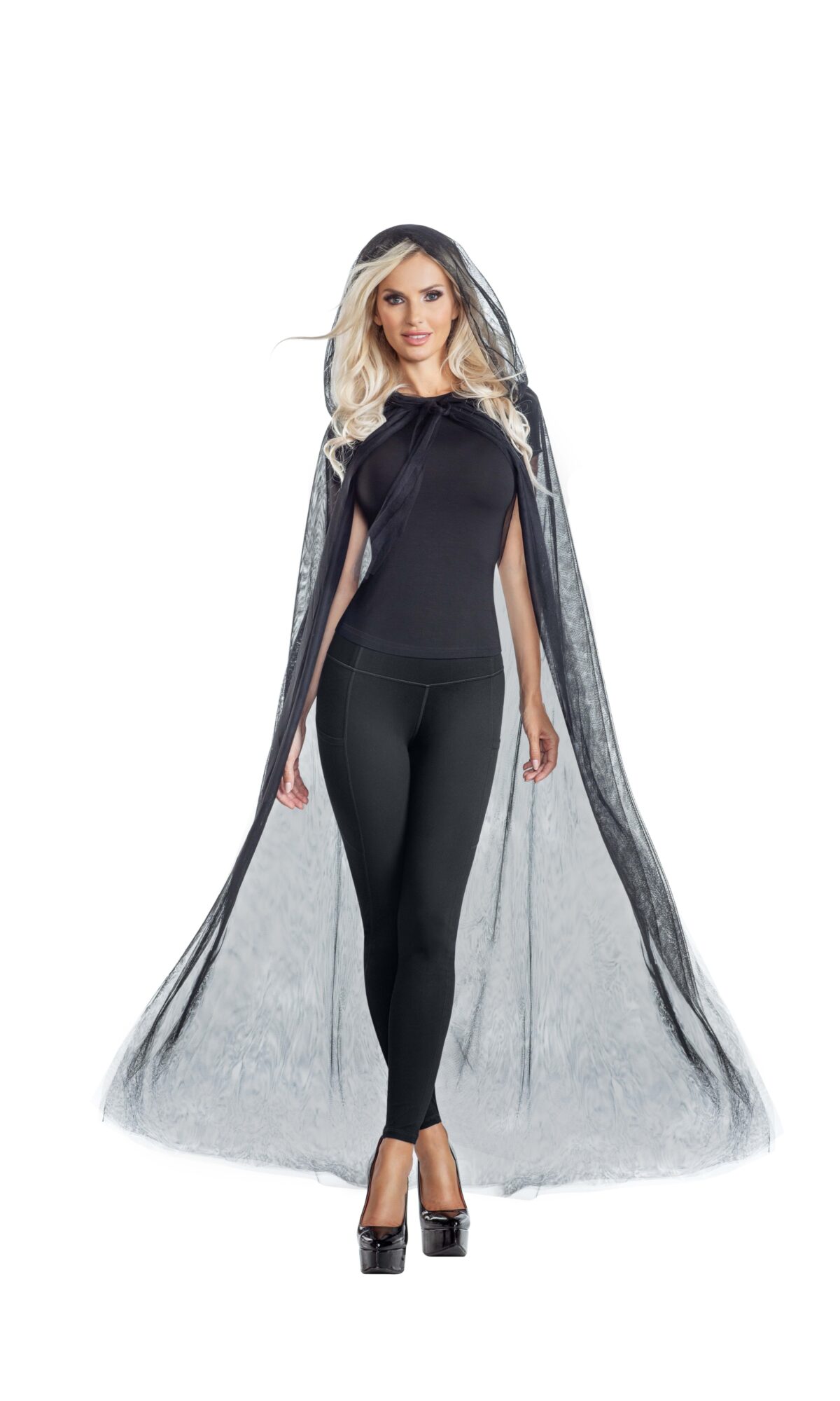 Black Mesh Hooded Cape-1